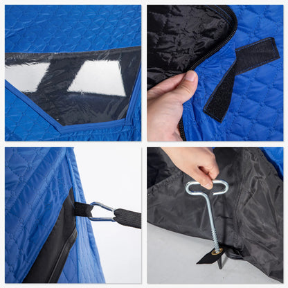 4 Person Insulated Ice Fishing Shelter, Pop-Up Tent with Carry Bag, Two Doors, Blue Ice Fishing Tents at Gallery Canada