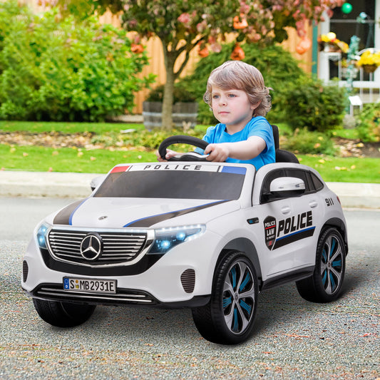 Compatible 12V Battery-powered Kids Electric Ride On Car Police Car Toy with Parental Remote Control Music Lights Suspension Wheels for 3-5 Years Old White - Gallery Canada