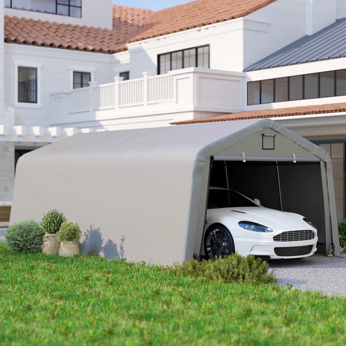 12' x 20' Portable Garage, Heavy Duty Carport Canopy, Light Grey