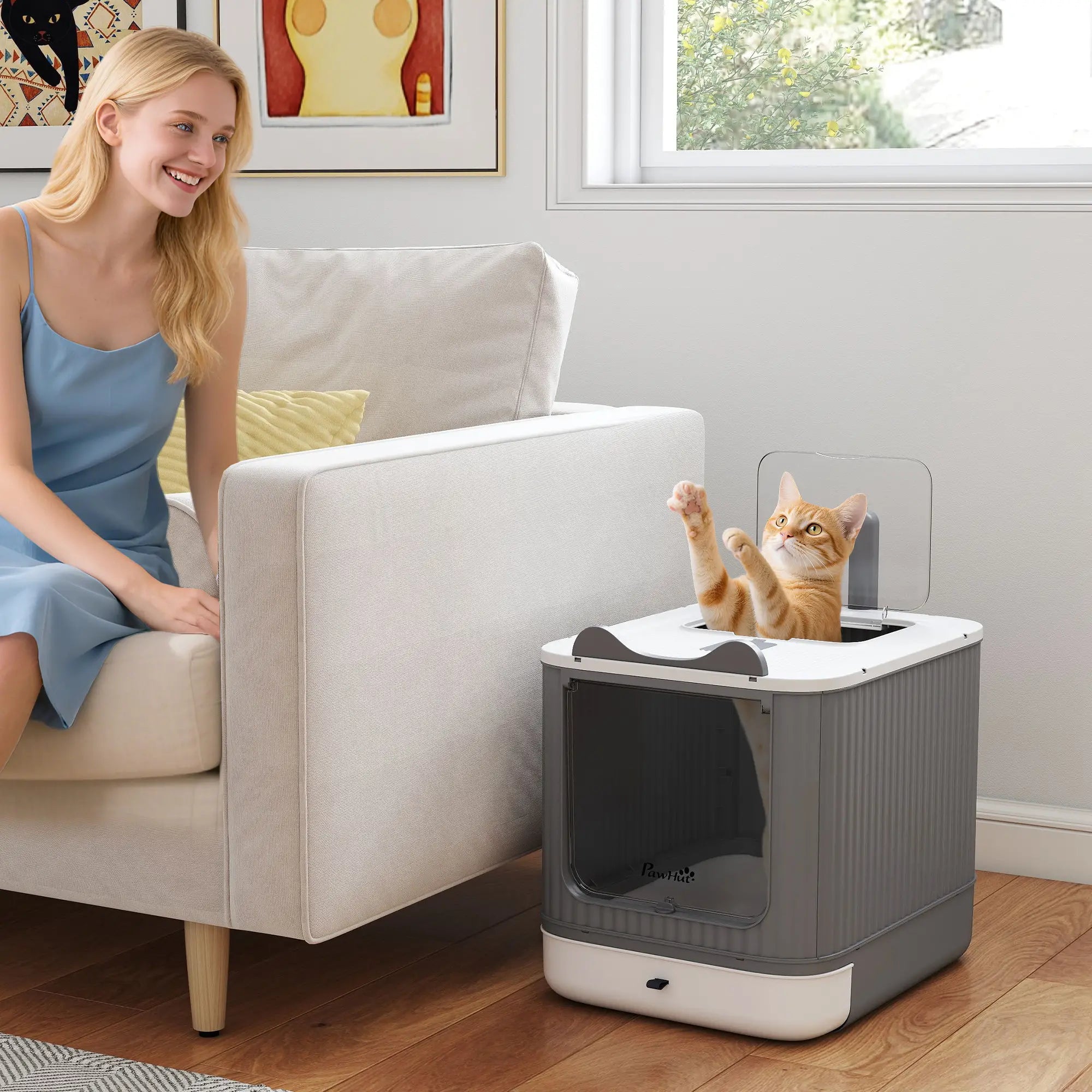 Enclosed Kitty Litter Box With Lid, Front-Entry, Top-Exit, Scoop, Deodorizer Bag, Medium, White Cat Litter Box Enclosures at Gallery Canada