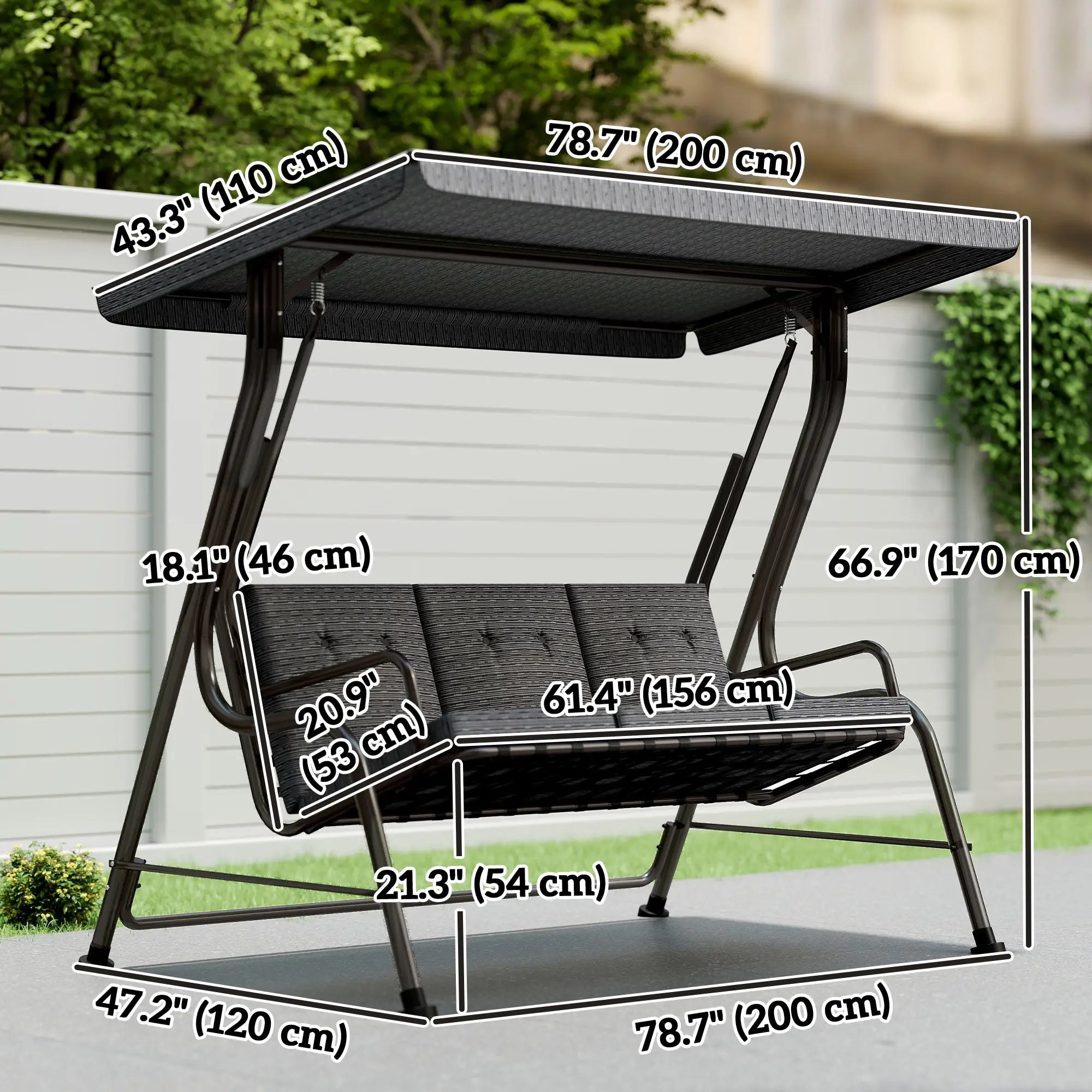 3-Person Patio Swing Bench With Canopy, Grey Patio Swings with Stand at Gallery Canada