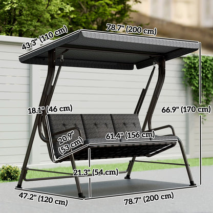 3-Person Patio Swing Bench With Canopy, Grey Patio Swings with Stand at Gallery Canada