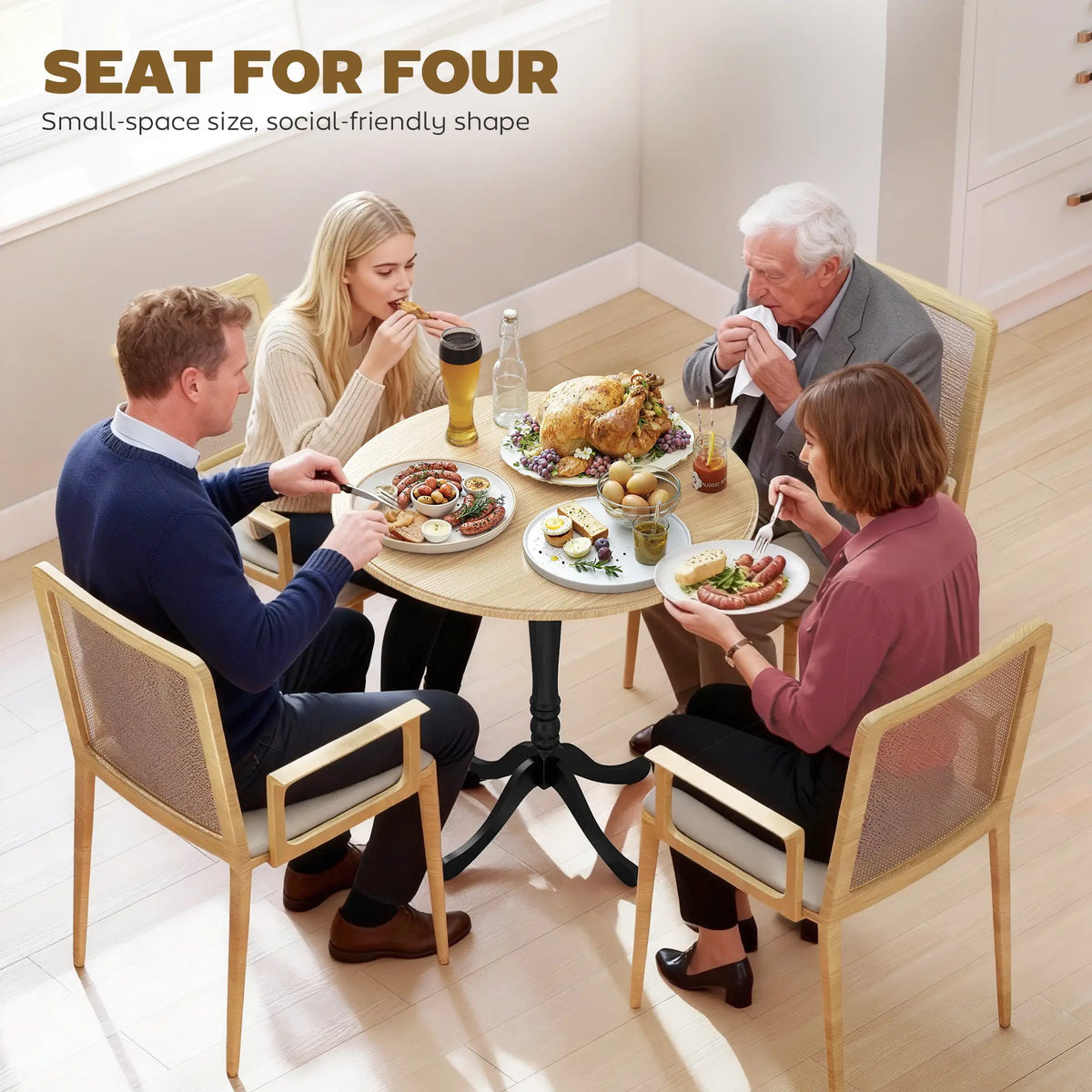 Modern Round Dining Table, 80cm, Natural Wood and Black, Black Dining Tables at Gallery Canada