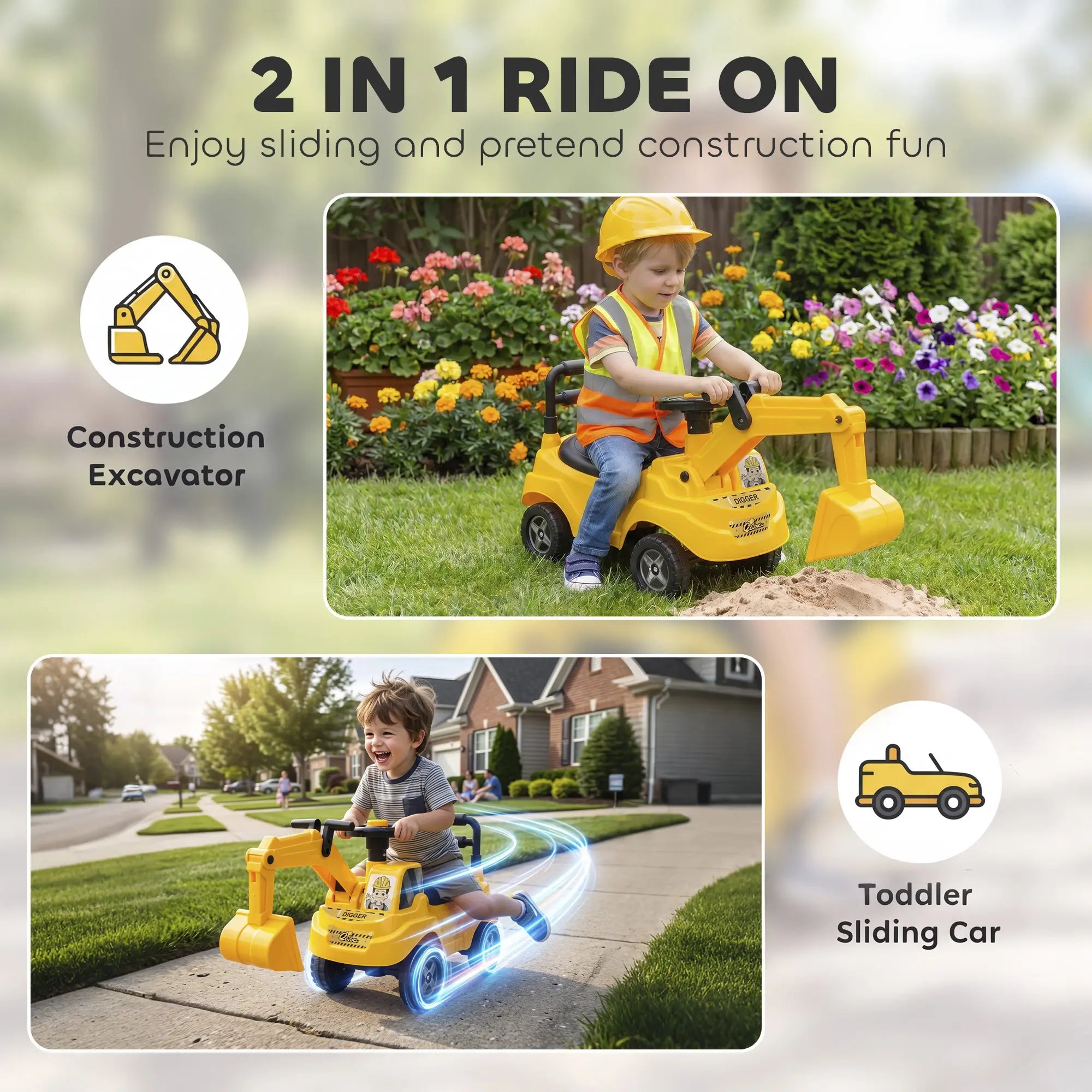 Kids Ride On Excavator, Push Truck Toy, Yellow, 1-3 Y, Yellow Toy Excavators at Gallery Canada