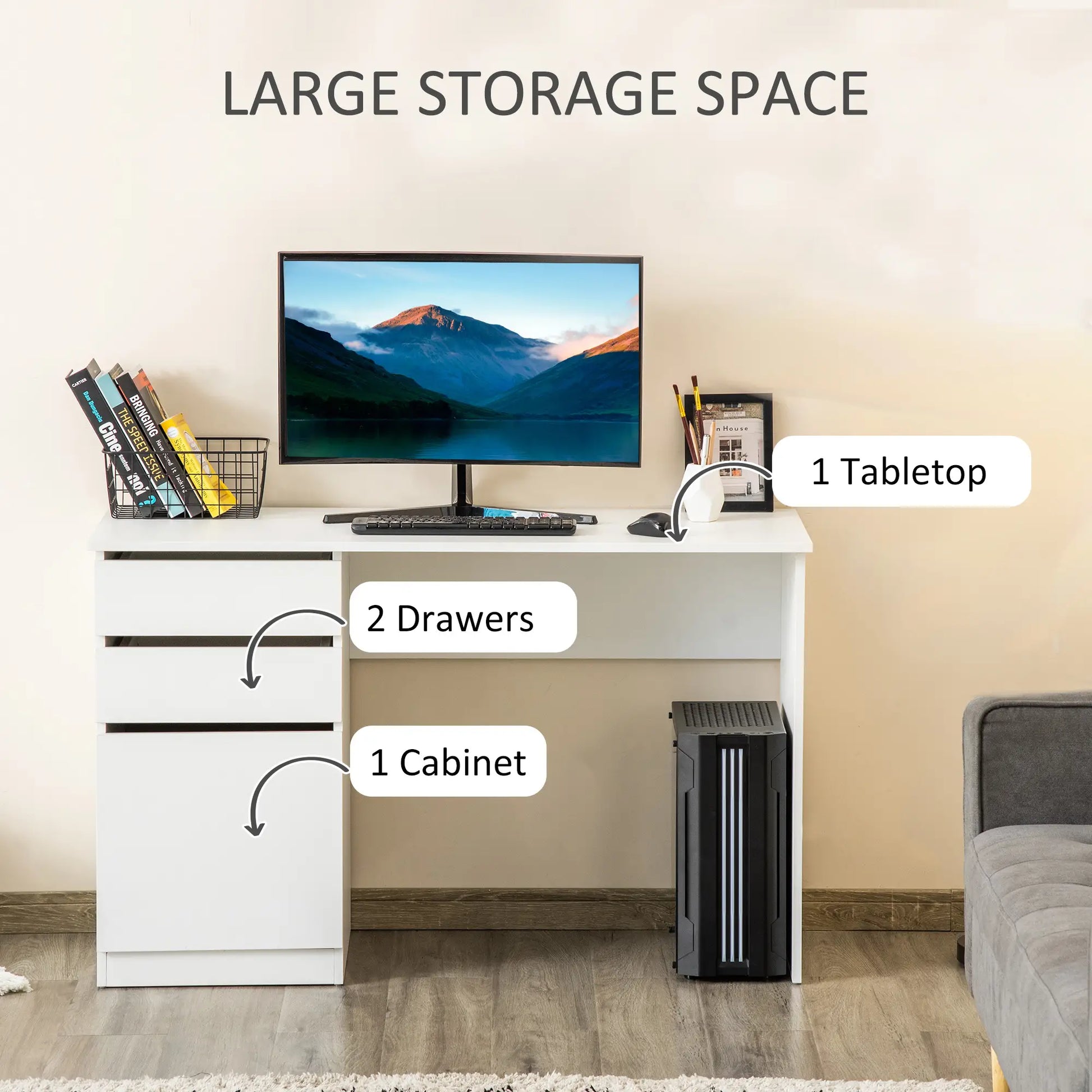 Modern Computer Desk, Home Office with Storage Drawer, White Writing Desks at Gallery Canada