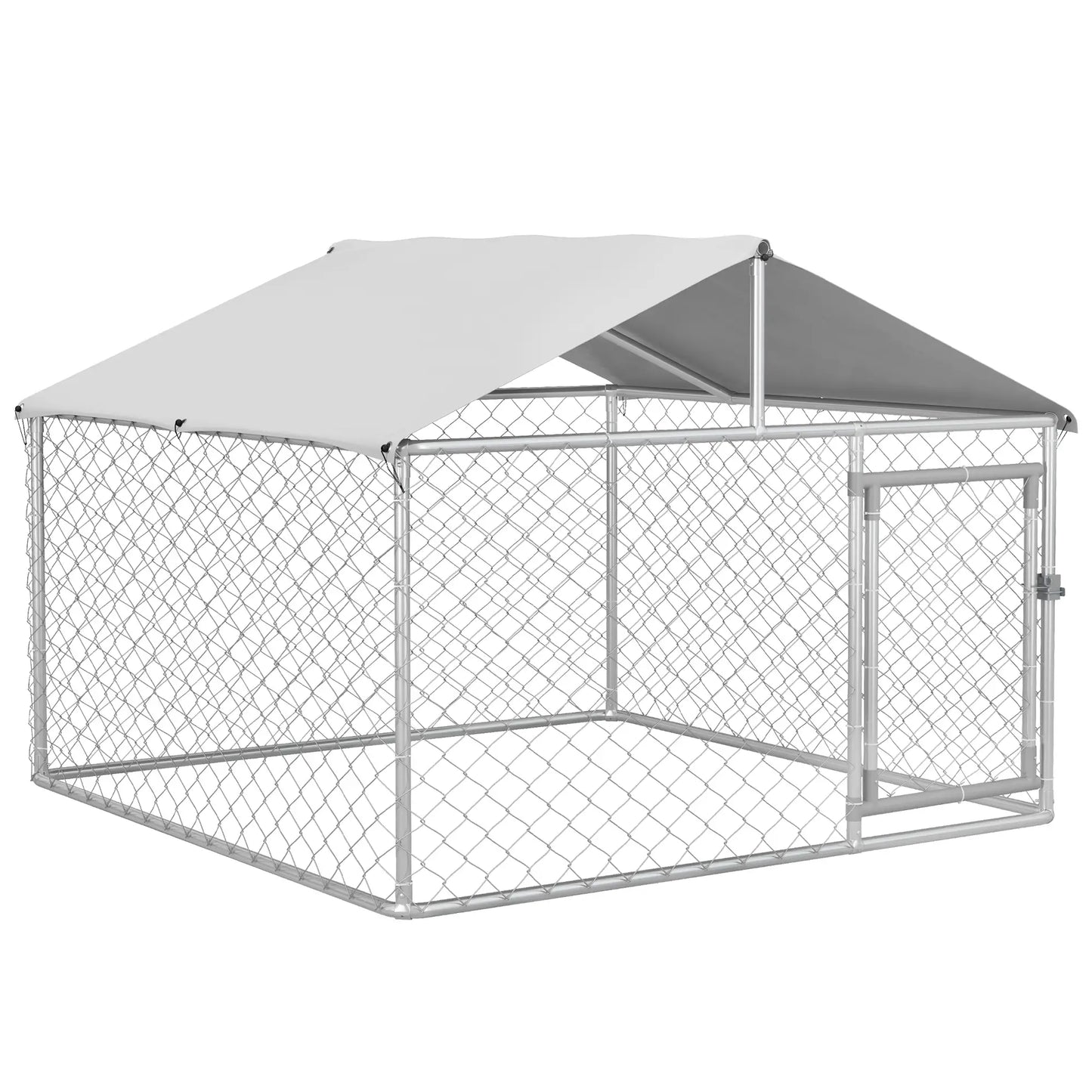 6.6' x 6.6' x 4.9' Outdoor Dog Kennel, Heavy Duty Galvanized Steel, UV-Resistant Roof, Silver Houses, Kennels & Pens at Gallery Canada
