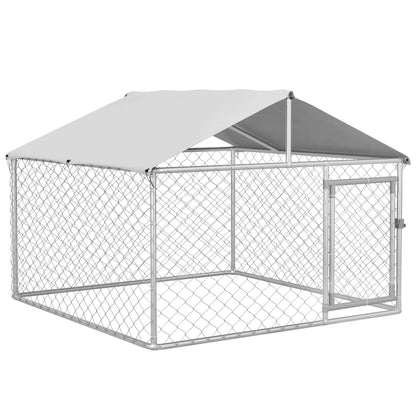 6.6' x 6.6' x 4.9' Outdoor Dog Kennel, Heavy Duty Galvanized Steel, UV-Resistant Roof, Silver Houses, Kennels & Pens at Gallery Canada