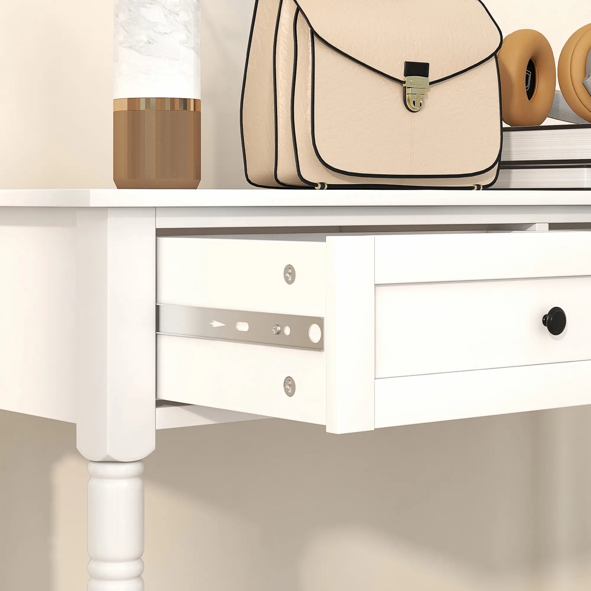 Modern Hallway Console Table, 2 Drawers, Storage Shelf, Turned Legs, White Console Tables at Gallery Canada