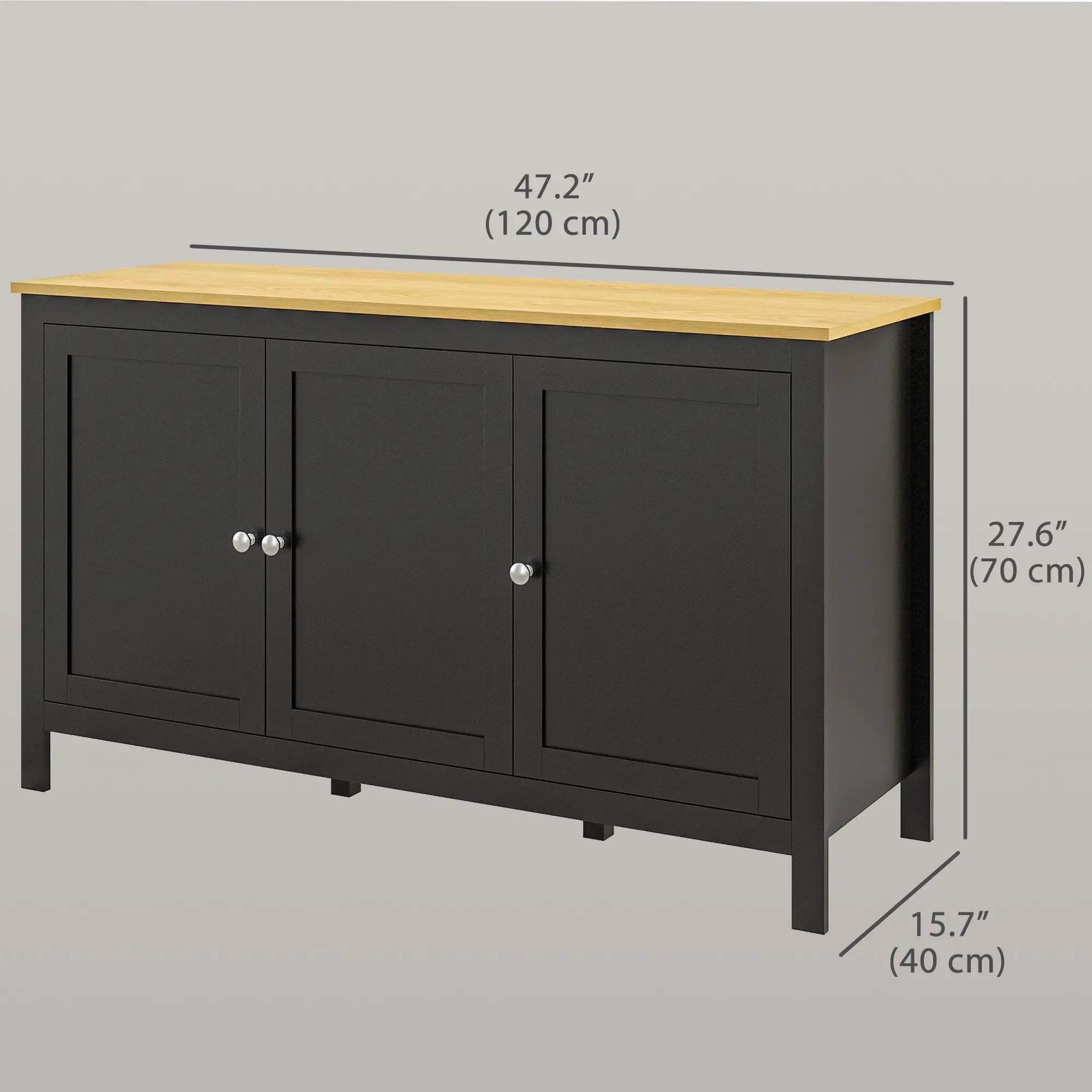 Sideboard, Buffet Cabinet with Doors, Adjustable Shelves, Natural, Black Kitchen Pantry Cabinets at Gallery Canada