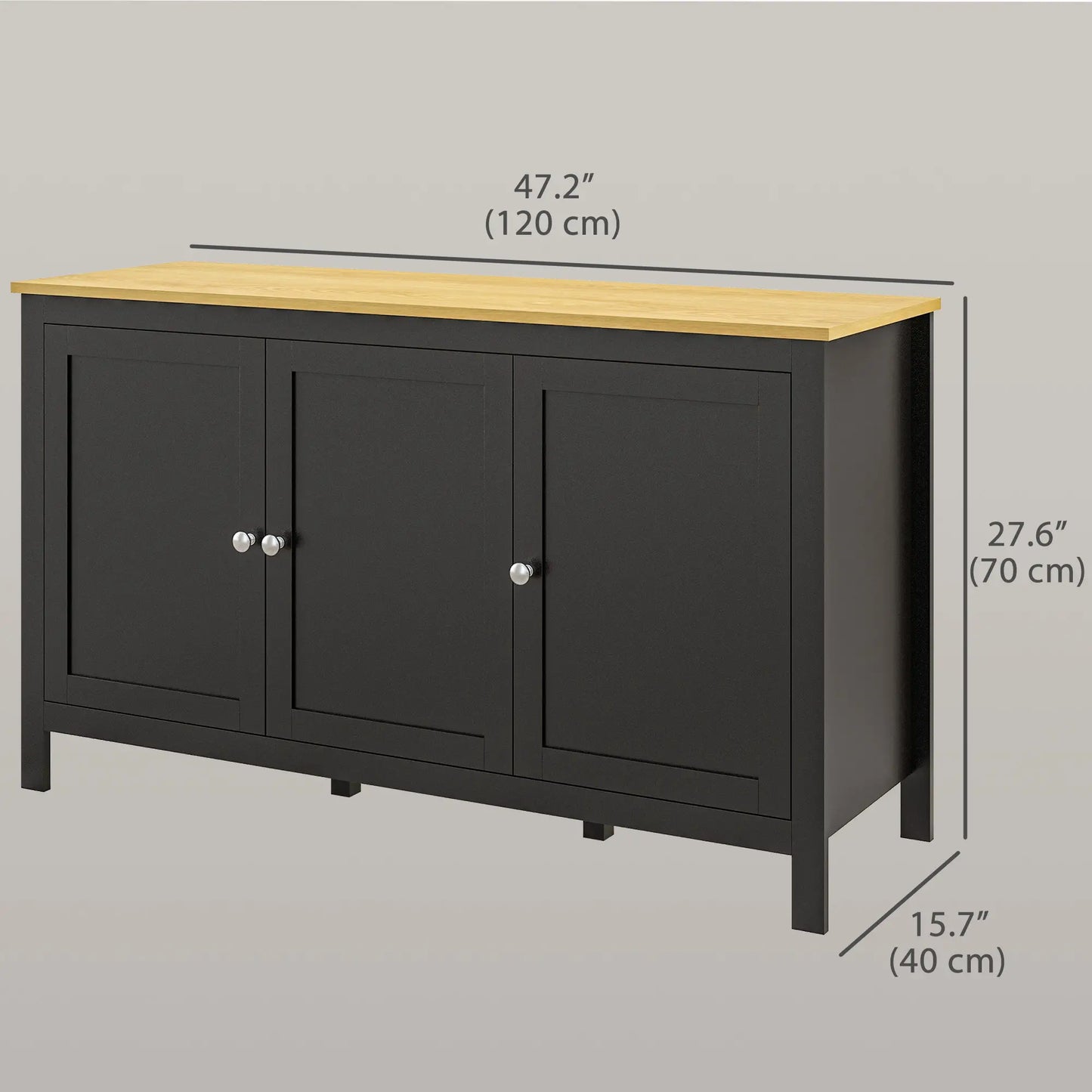 Sideboard, Buffet Cabinet with Doors, Adjustable Shelves, Natural, Black Kitchen Pantry Cabinets at Gallery Canada