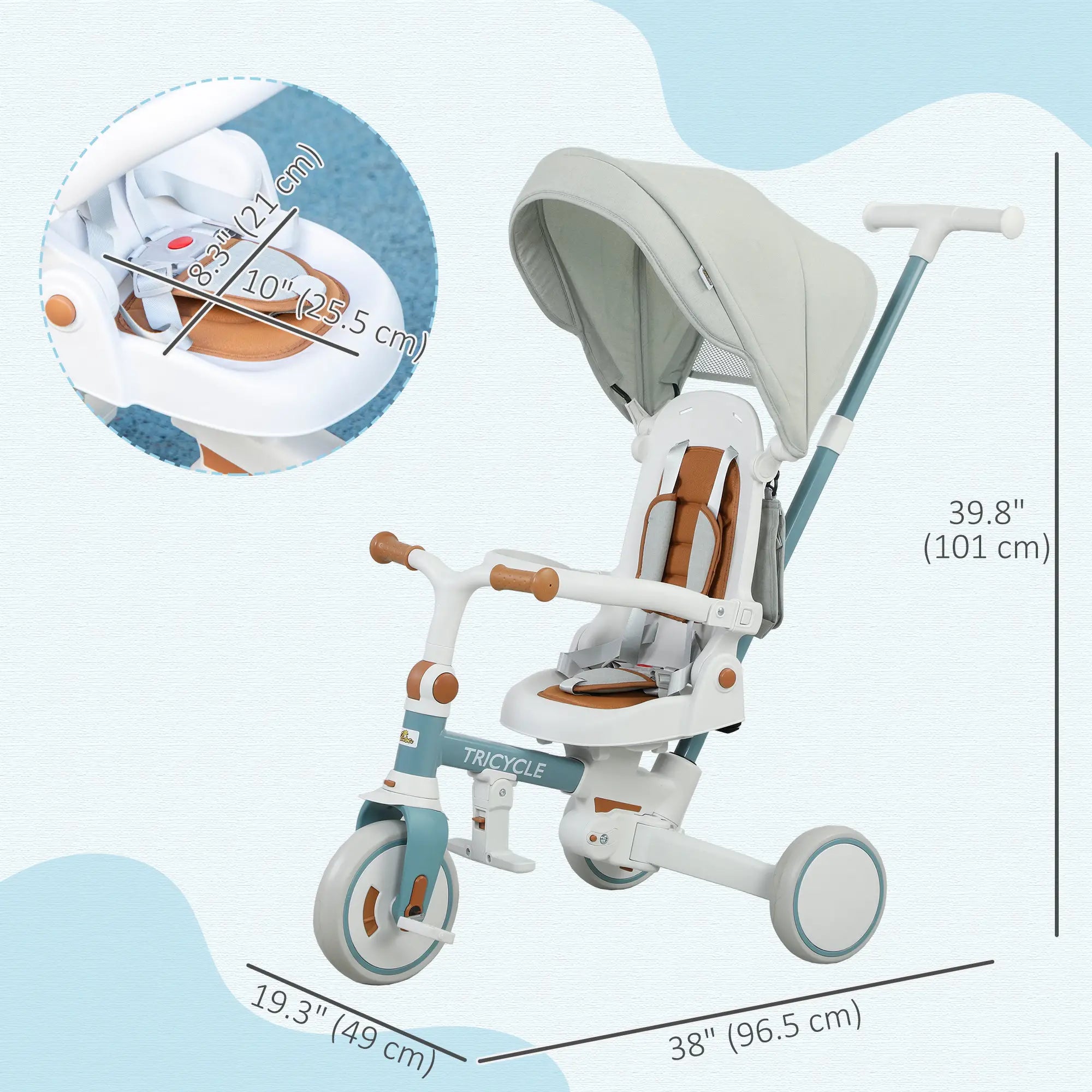 7 in 1 Toddler Tricycle, Adjustable Parent Handle, Canopy, Storage Bag, Brake, Blue Tricycles for Kids at Gallery Canada