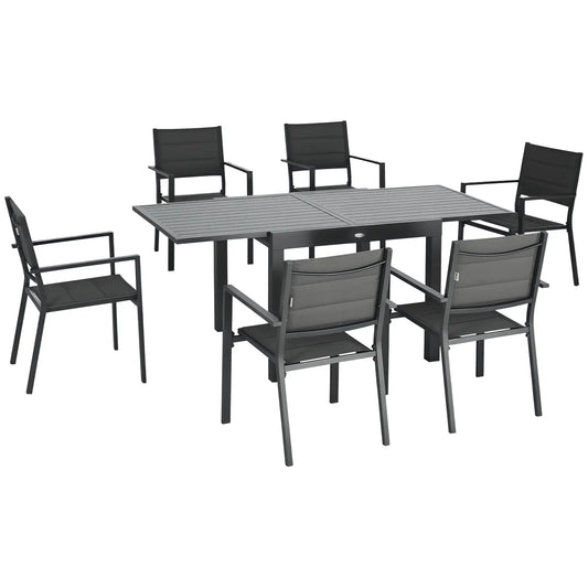 7-Piece Patio Dining Set for 6, Aluminum Table, Stackable Chairs, Dark Gray Outdoor Dining Sets Dark Grey at Gallery Canada