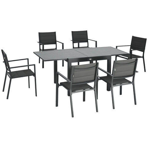 7-Piece Patio Dining Set for 6, Aluminum Table, Stackable Chairs, Dark Gray