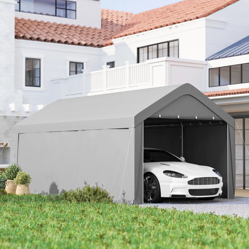 10 x 20 ft Portable Garage, 2 Roll-Up Doors, Removable Sidewalls, Light Grey