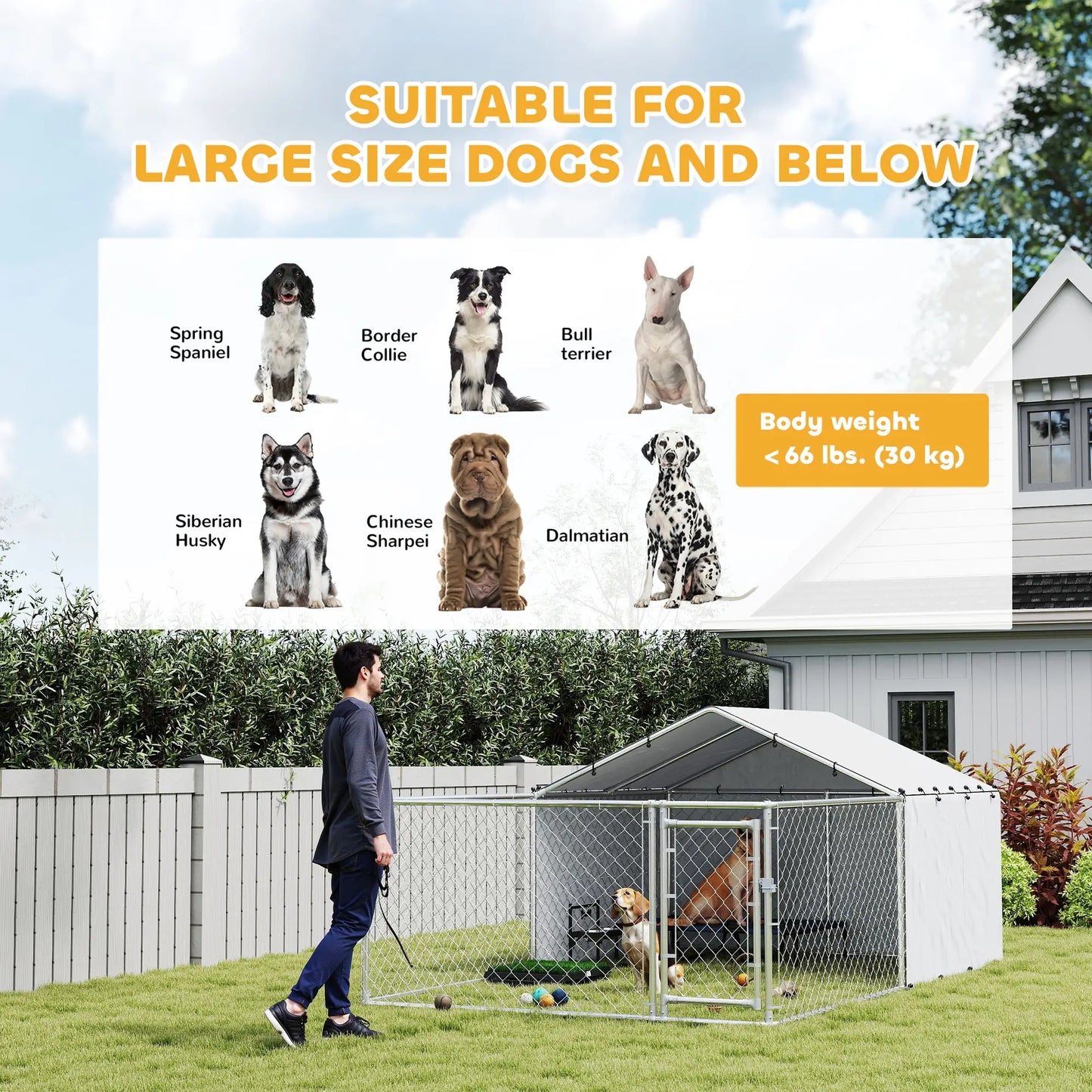 Galvanized Steel Dog Kennel, Outdoor, Waterproof UV-Resistant Cover, Large Dogs, 13.1' x 7.5' x 4.9' Houses, Kennels & Pens at Gallery Canada