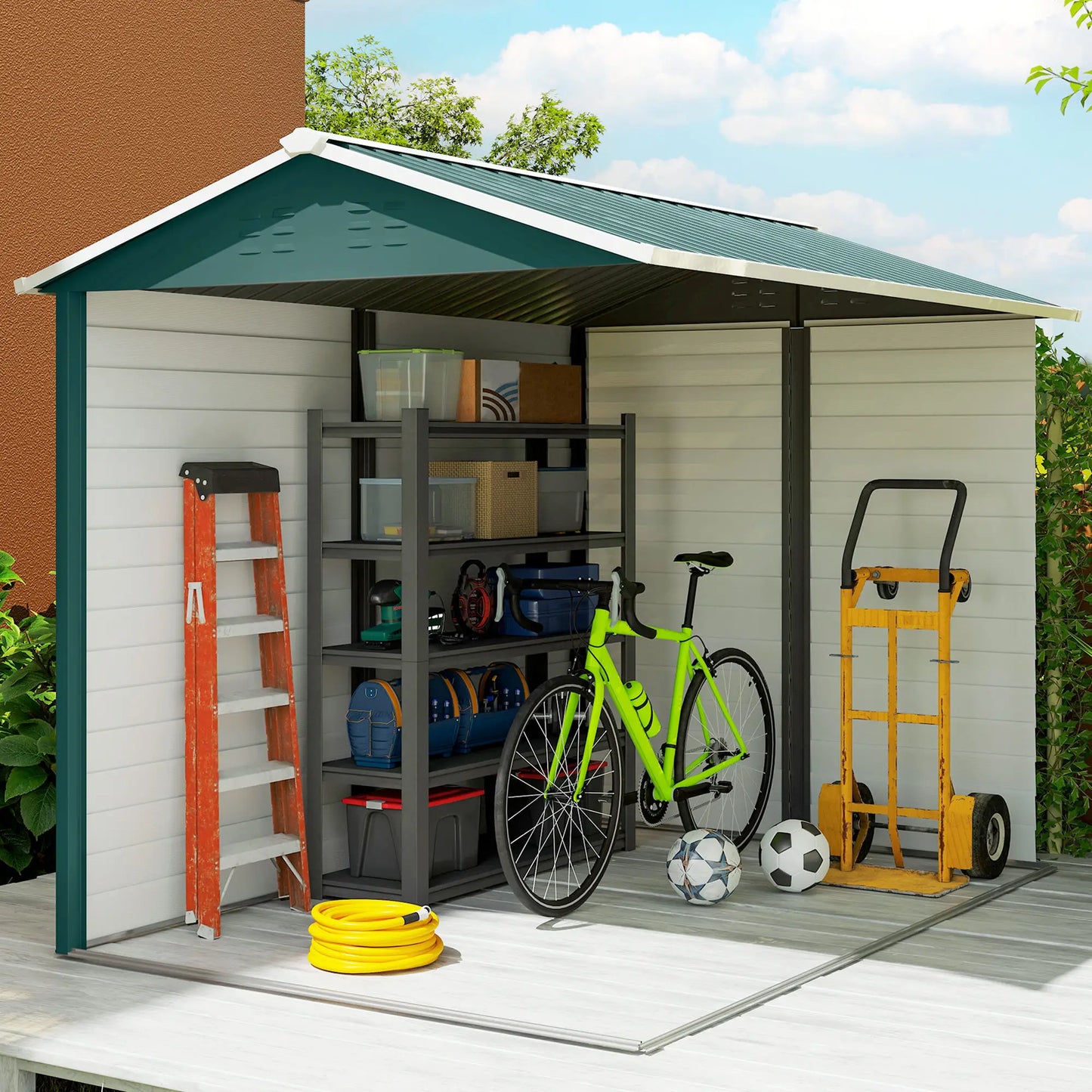 9' x 6' Green Garden Shed, Outdoor Storage With Sloped Roof, Green Sheds at Gallery Canada