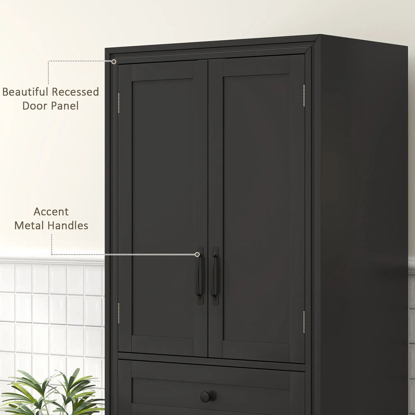 Freestanding Storage Cabinet, Kitchen Pantry, 2 Shelves, 4 Doors, Black Kitchen Pantry Cabinets at Gallery Canada