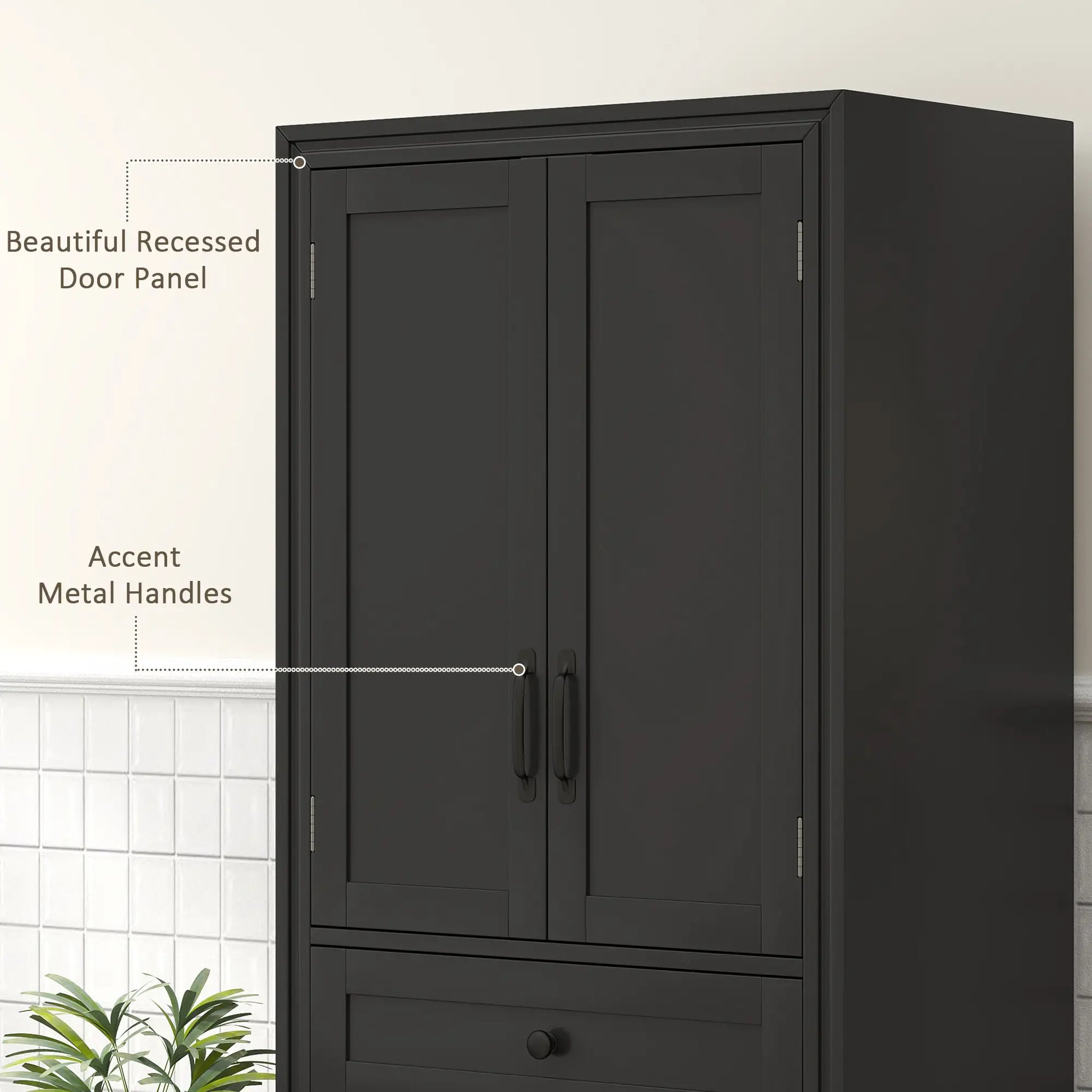Freestanding Storage Cabinet, Kitchen Pantry, 2 Shelves, 4 Doors, Black Kitchen Pantry Cabinets at Gallery Canada