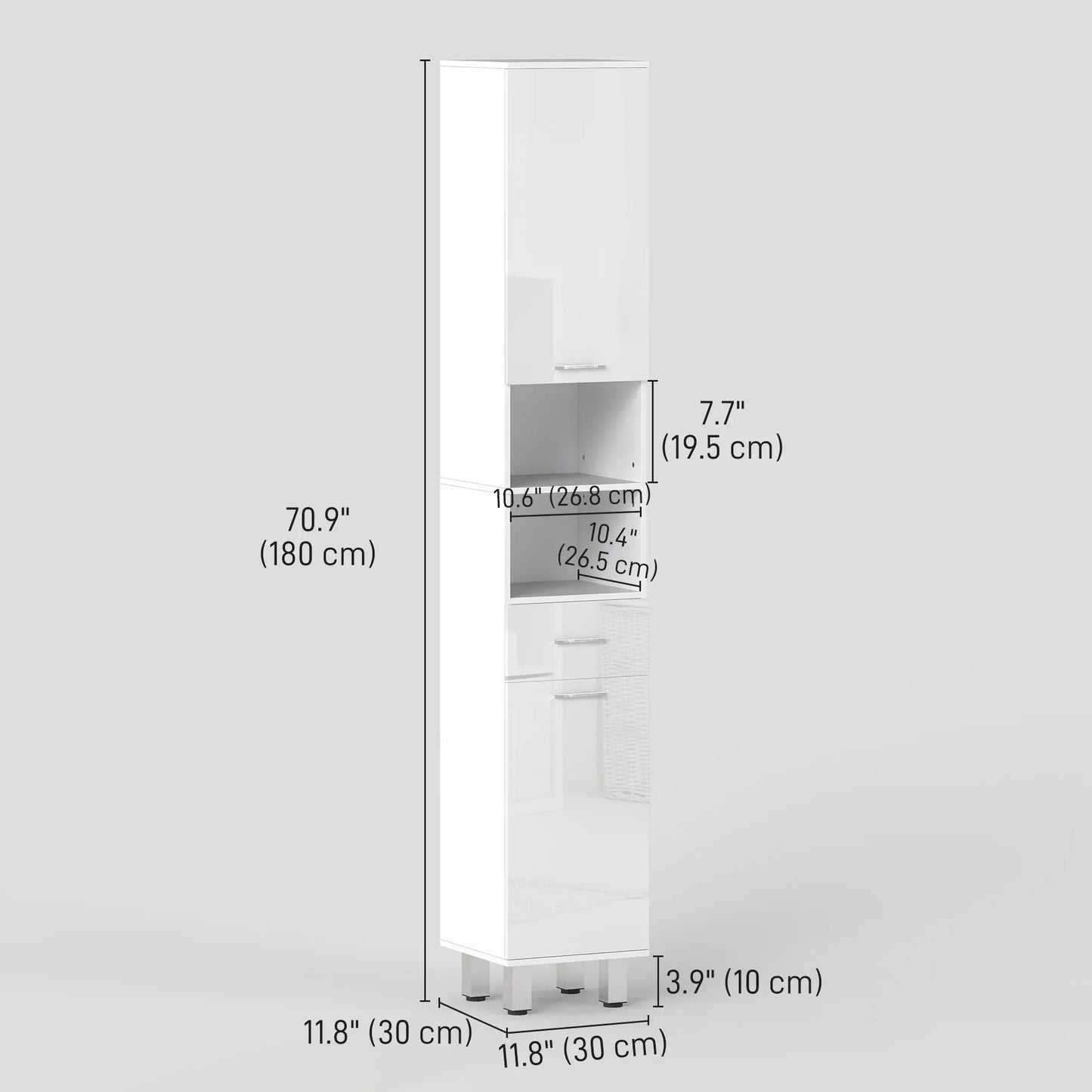 71" Tall Bathroom Storage Cabinet, Linen Tower with Drawer, Open Shelves, White Bathroom Cabinets at Gallery Canada