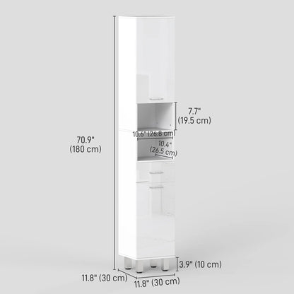 71" Tall Bathroom Storage Cabinet, Linen Tower with Drawer, Open Shelves, White Bathroom Cabinets at Gallery Canada