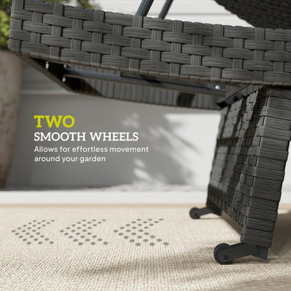 Folding Wicker Outdoor Chaise Lounge, 4-Level Adjustable Backrest, Black Wicker Chaise Loungers at Gallery Canada