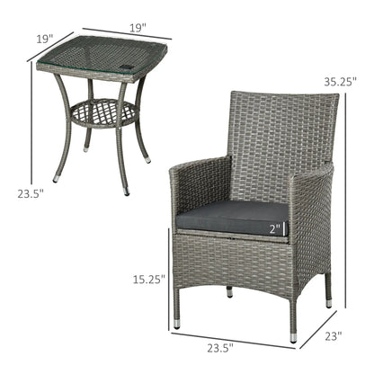 3-Piece Wicker Patio Set, Rattan Bistro with Glass Table, Grey Bistro Sets at Gallery Canada
