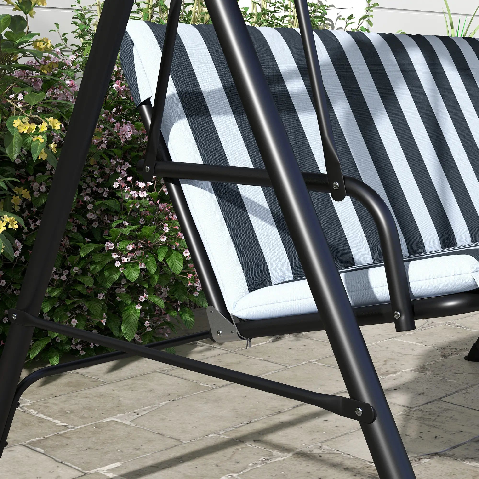 3-Seater Outdoor Porch Swing, Adjustable Canopy, White, Grey Patio Swings with Stand at Gallery Canada