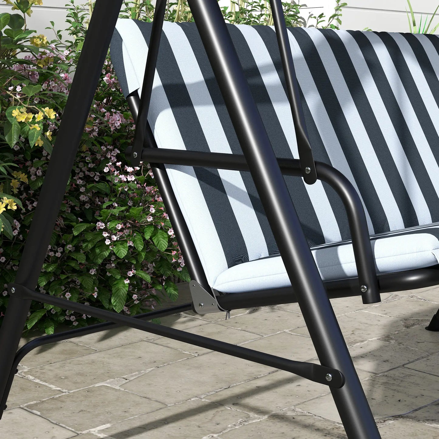 3-Seater Outdoor Porch Swing, Adjustable Canopy, White, Grey Patio Swings with Stand at Gallery Canada