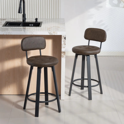Upholstered Bar Stools Set Of 2, With Footrest And Backrest, Brown Bar Stools at Gallery Canada