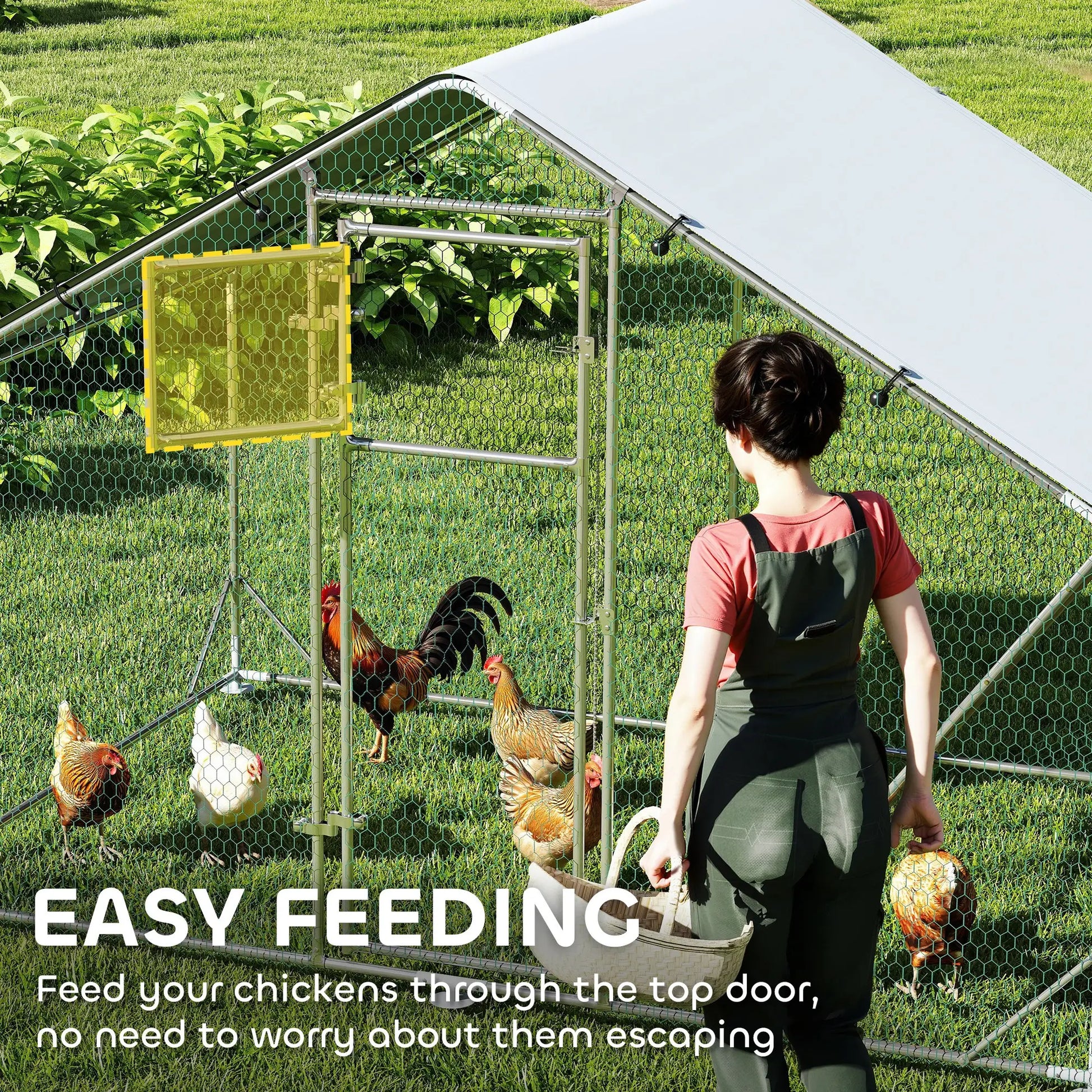 Large Metal Chicken Run, Waterproof UV-Resistant Cover, Feeding Door, Hanging Feeder, Perch for 6-8 Chickens Chicken Coops at Gallery Canada