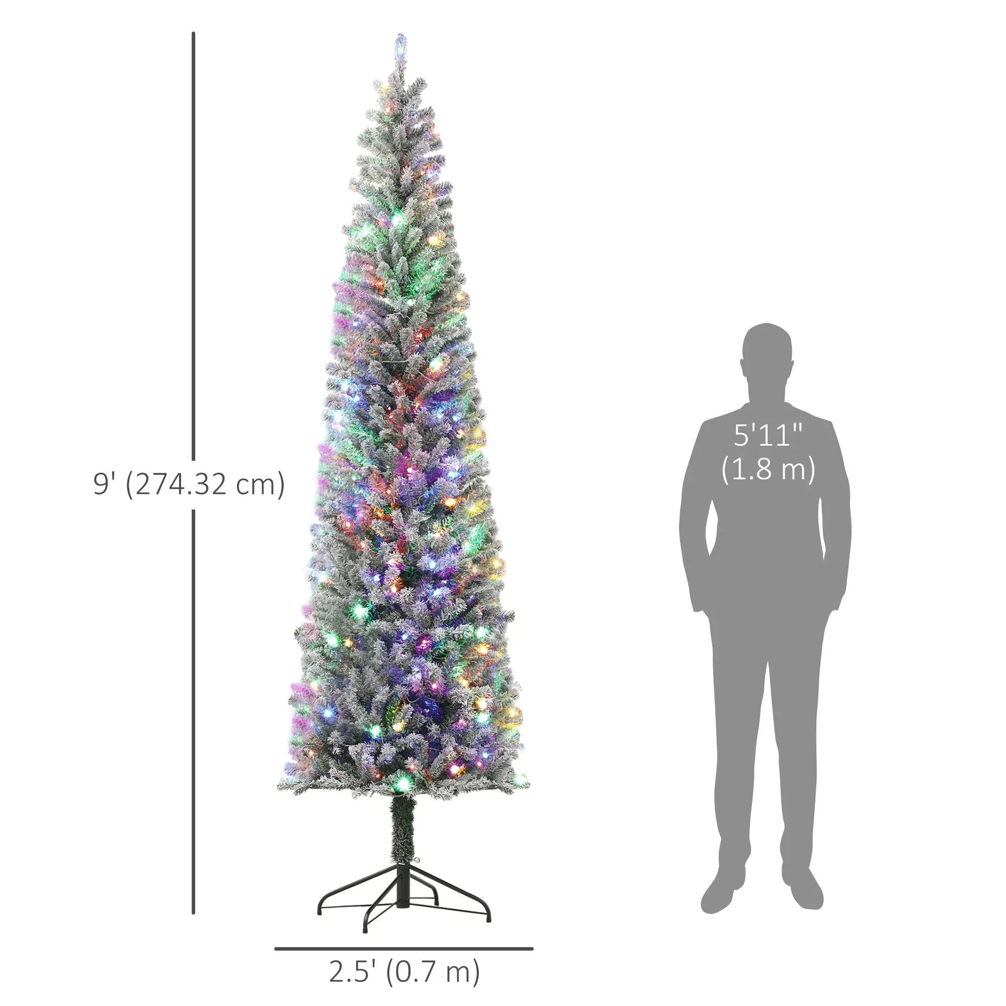 9ft Prelit Pencil Christmas Tree, Flocked, 895 Tips, Dual Color LEDs Pre Lit Christmas Trees at Gallery Canada
