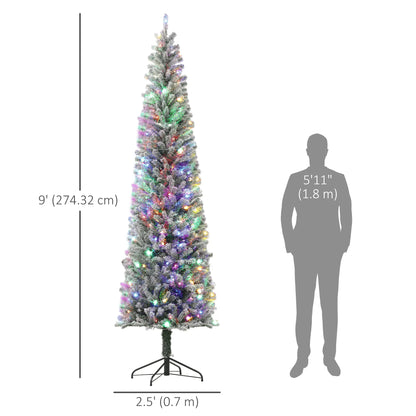 9ft Prelit Pencil Christmas Tree, Flocked, 895 Tips, Dual Color LEDs Pre Lit Christmas Trees at Gallery Canada