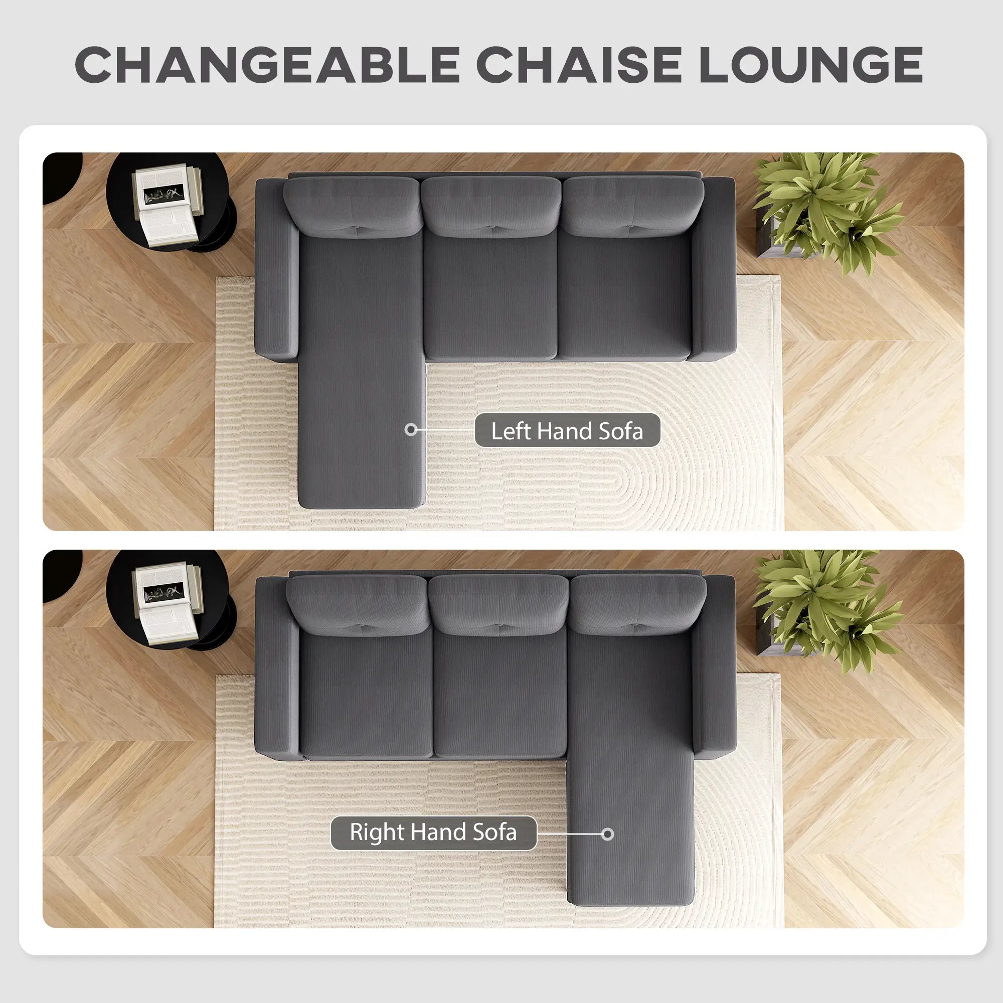 Sectional Sofa with Changeable Chaise, 3 Seat L-Shaped, Dark Grey 3-Seater Sofas at Gallery Canada