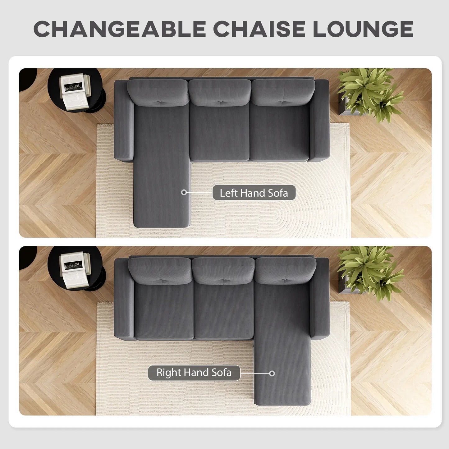 Sectional Sofa with Changeable Chaise, 3 Seat L-Shaped, Dark Grey 3-Seater Sofas at Gallery Canada