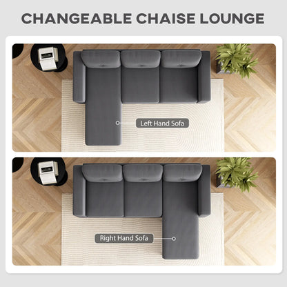 Sectional Sofa with Changeable Chaise, 3 Seat L-Shaped, Dark Grey 3-Seater Sofas at Gallery Canada