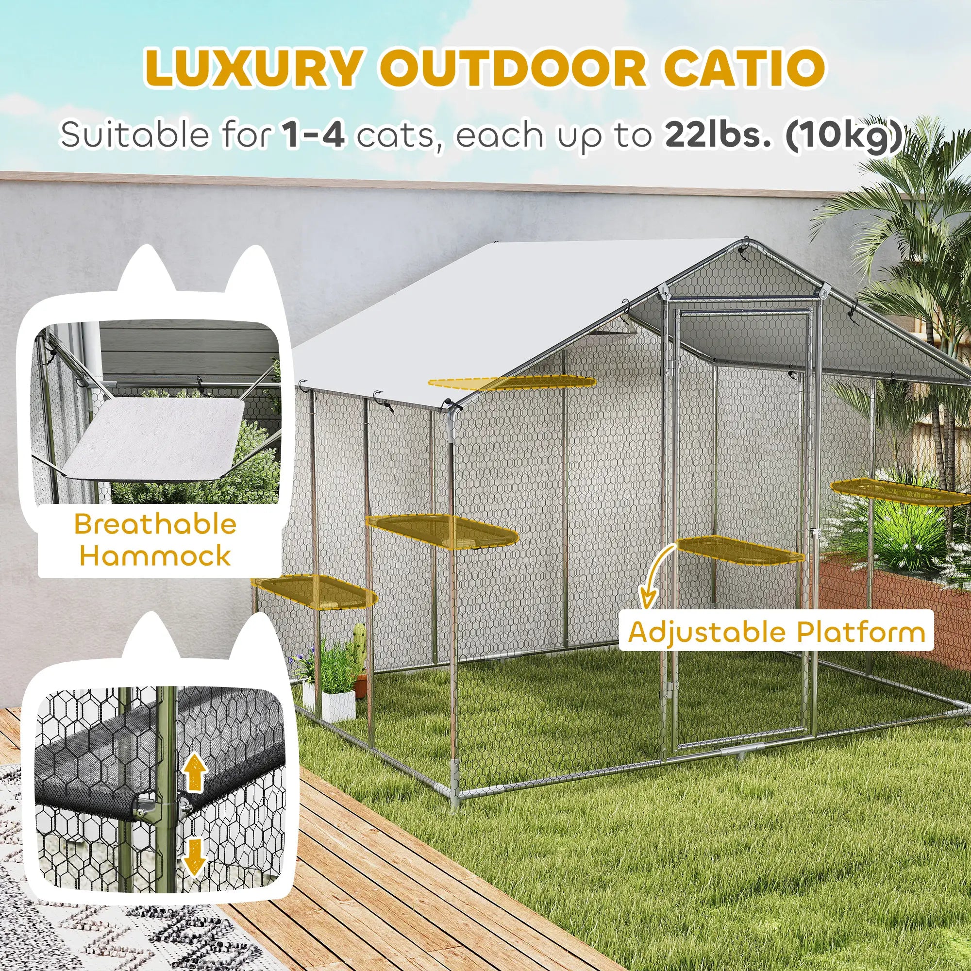 Large Catio Outdoor Cat Enclosure, Waterproof Cover, 94.5