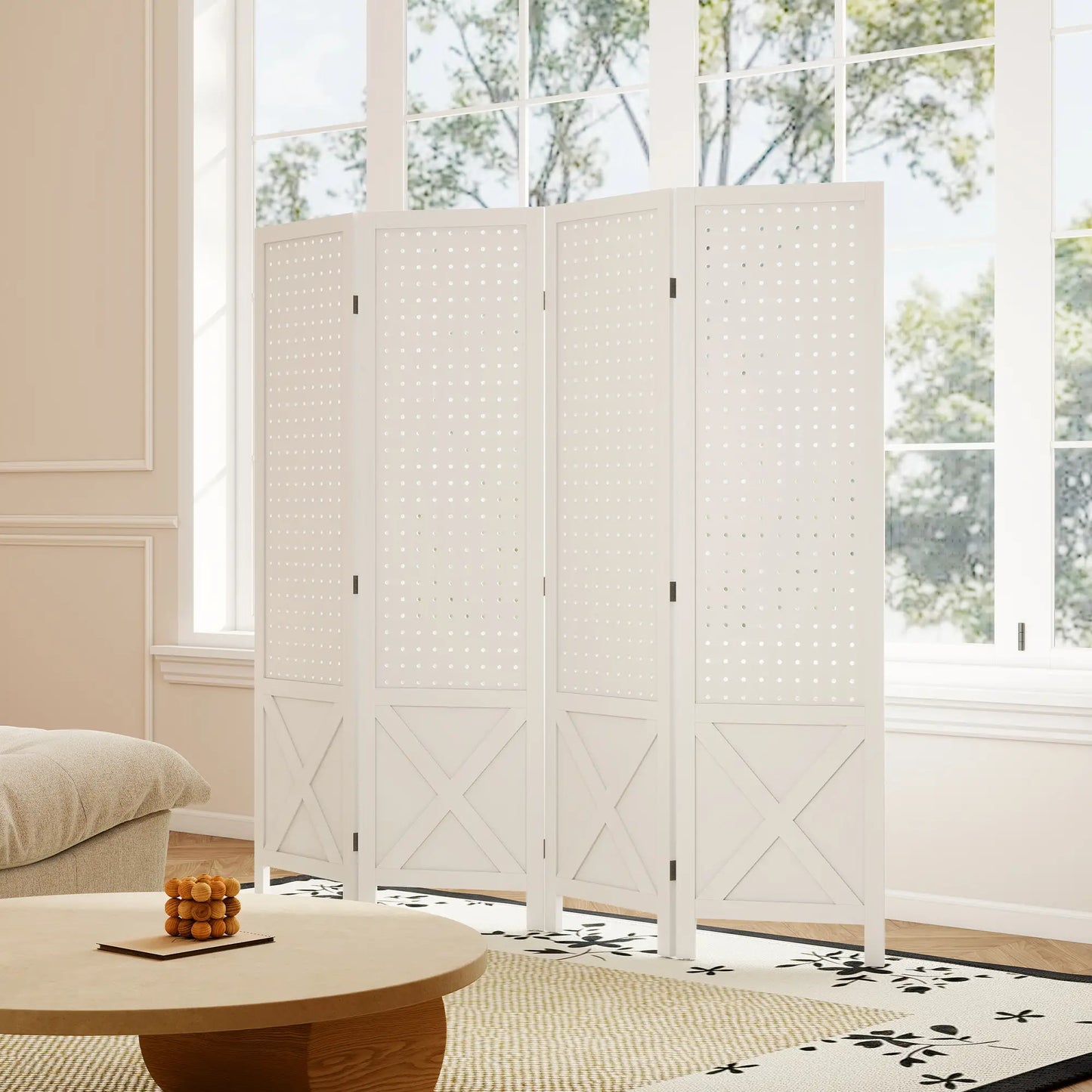 56.9" Wooden Room Divider, 4 Panel Folding Privacy Screen, White Room Dividers at Gallery Canada