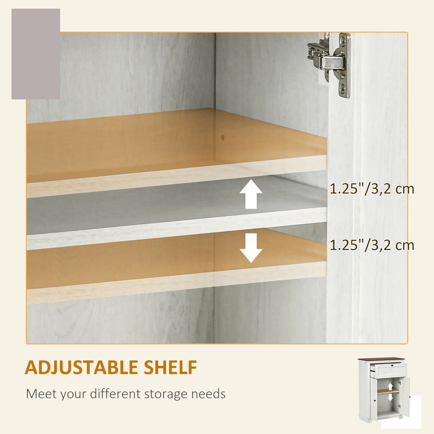 Farmhouse Sideboard Cabinet, Kitchen Living Room Storage, 23.6" x 11.8" x 34.4", White Kitchen Pantry Cabinets at Gallery Canada