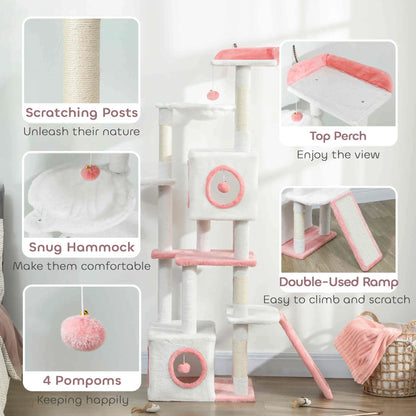 65 Inch Cat Tree, 2 Condos, Perch, Hammock, Scratching Posts, White Cat Towers at Gallery Canada