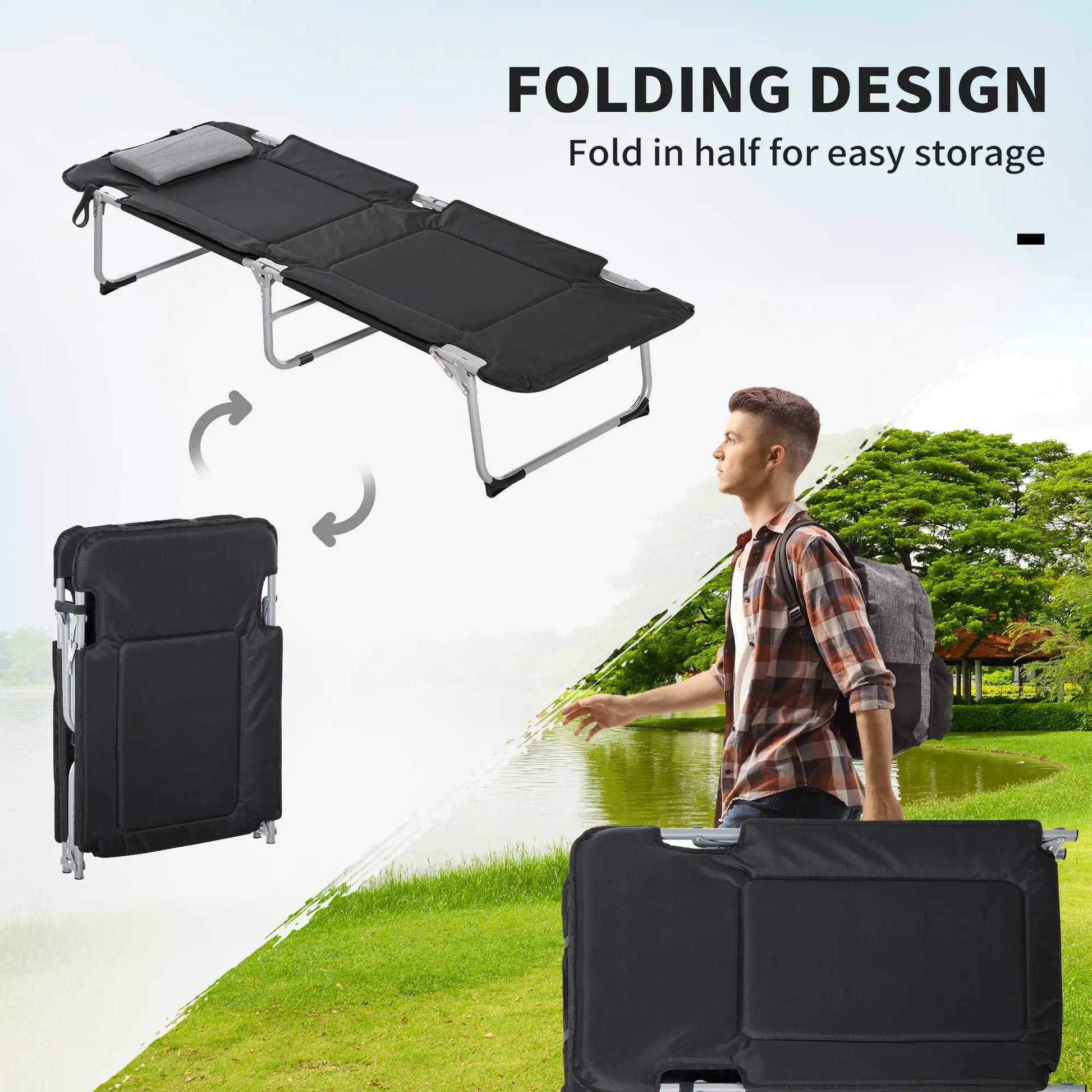 Folding Camping Cot, Sleeping Bed for Adults, Outdoor Hiking, Black Camping Cots at Gallery Canada
