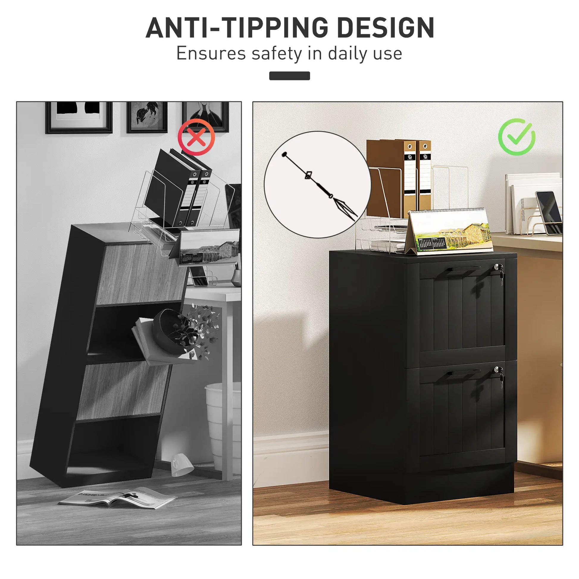 2 Drawer Filing Cabinet with Lock, Office Storage, Black Office Cabinets & Cupboards at Gallery Canada