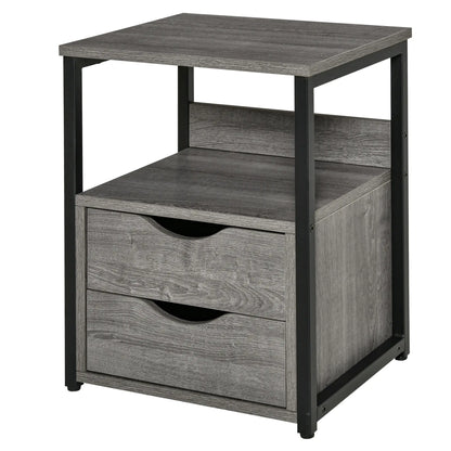 Industrial Nightstand, 2 Drawers with Storage Shelf, Grey Side Tables Grey at Gallery Canada