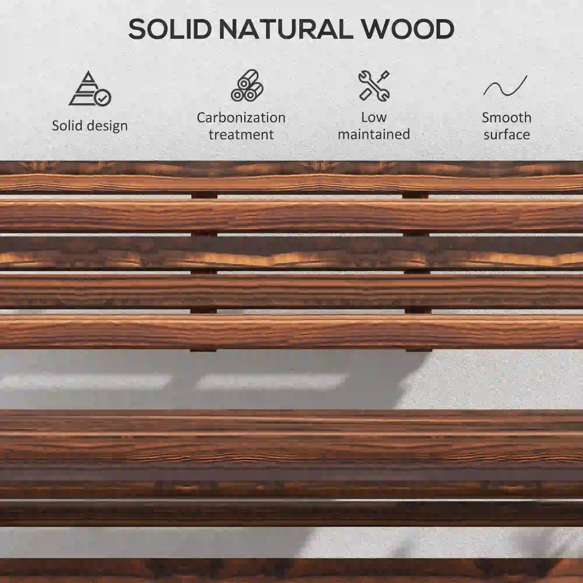 2-Seater Wooden Outdoor Bench, Foldable, Slatted Backrest, Carbonised Finish Outdoor Benches at Gallery Canada