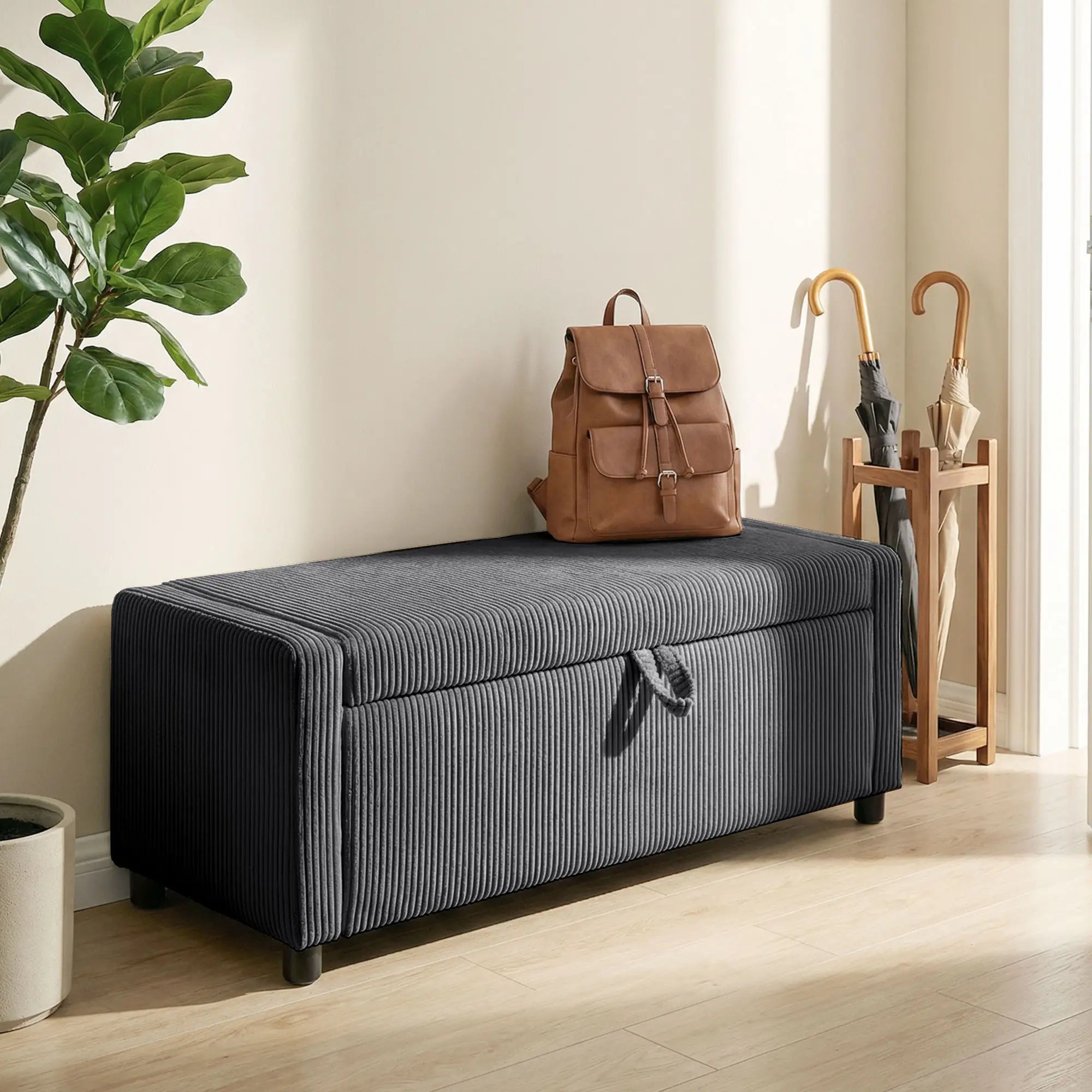 Upholstered Corduroy Storage Ottoman, Dark Grey Storage Ottomans & Benches at Gallery Canada