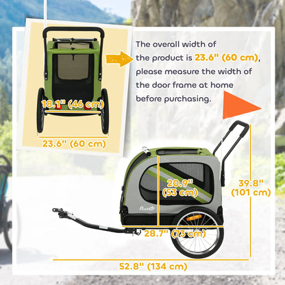 2-in-1 Dog Bike Trailer Pet Stroller, Green