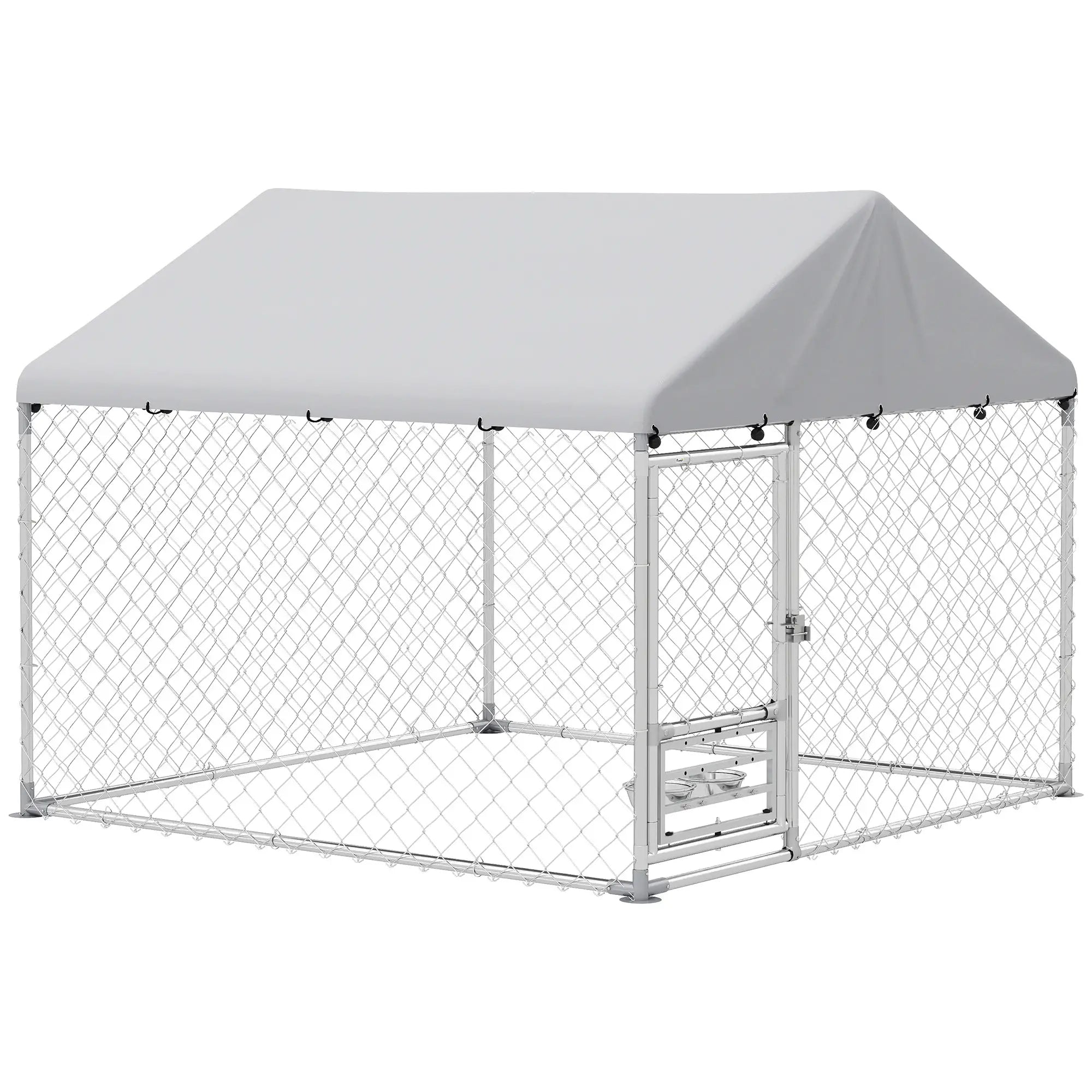 Outdoor Dog Run, Adjustable Rotating Bowls, Waterproof Cover, 6.6' x 6.6' x 5.1' Houses, Kennels & Pens at Gallery Canada