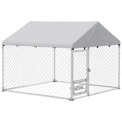 Outdoor Dog Run, Adjustable Rotating Bowls, Waterproof Cover, 6.6' x 6.6' x 5.1' Houses, Kennels & Pens at Gallery Canada