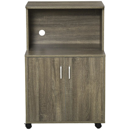 Microwave Cart on Wheels, 2-Door Cabinet, Grey Wood Grain, Grey Kitchen Pantry Cabinets at Gallery Canada