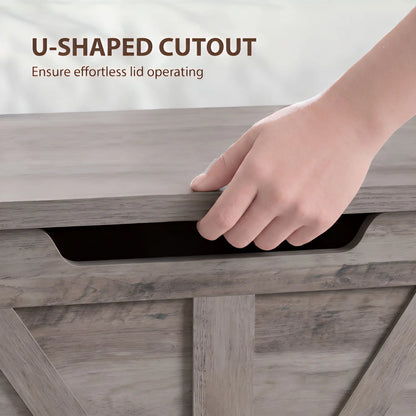 31.5" Storage Chest with Safety Hinge, Grey Wood Grain, Grey