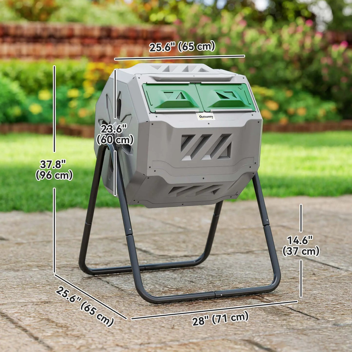 Dual Chamber 43 Gallon Compost Bin, 360 Rotating, Dark Green